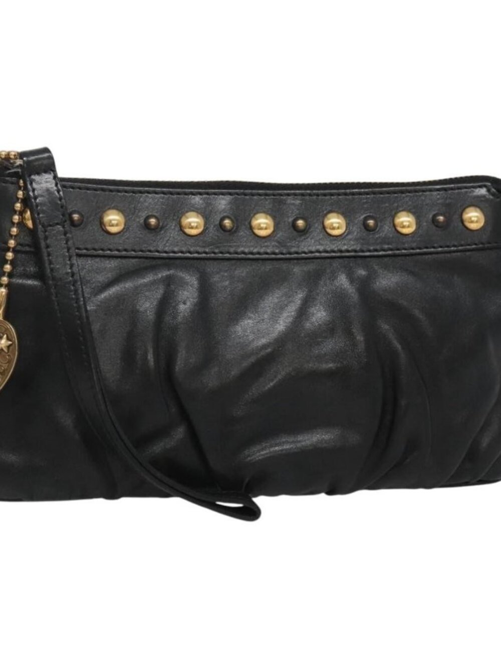 GUCCI Pouch Leather Black Gold 208570 Auth mr1227